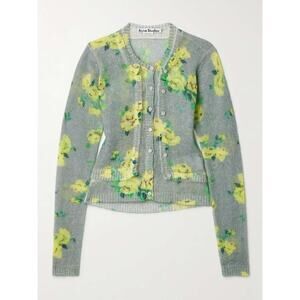 ACNE STUDIOS Layered Floral-Print Mohair-Blend Sweater Cardigan - S